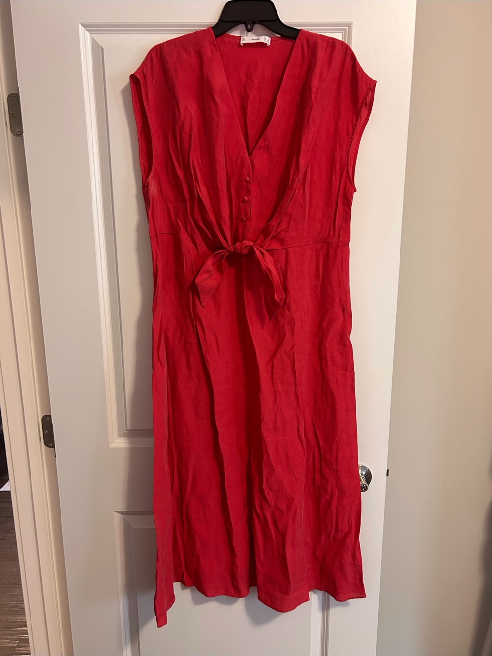 Mango Red Sleeveless Tie-Front Midi Dress